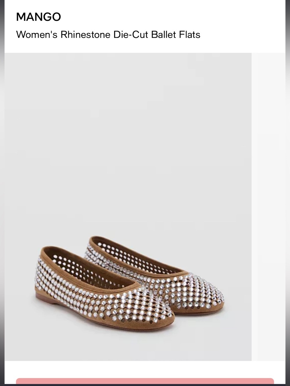 Mango Tan Ballet Flats with Silver Rhinestone Embellishment